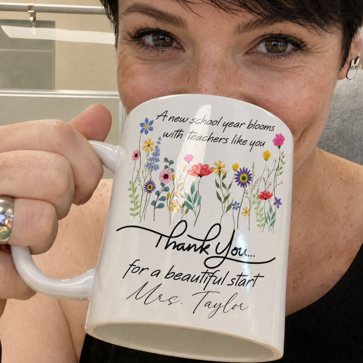 Personalized Teacher Flower Mug, Custom Name Back to School Thank You Gift