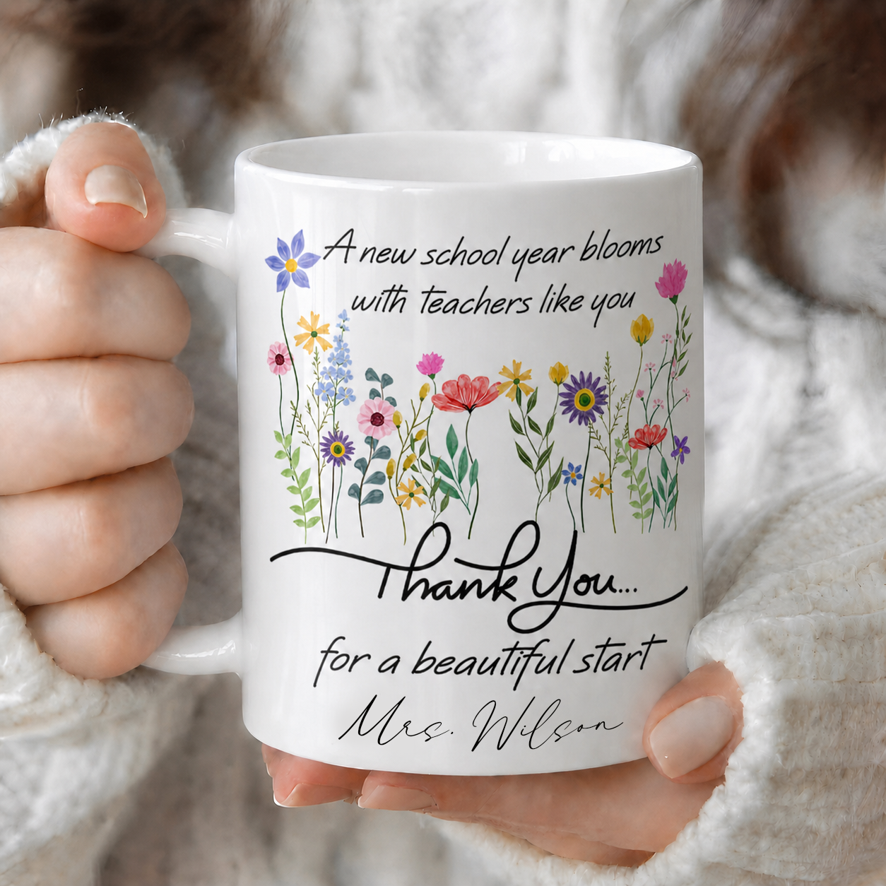 Personalized Teacher Flower Mug, Custom Name Back to School Thank You Gift