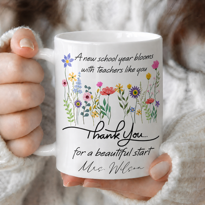 Personalized Teacher Flower Mug, Custom Name Back to School Thank You Gift