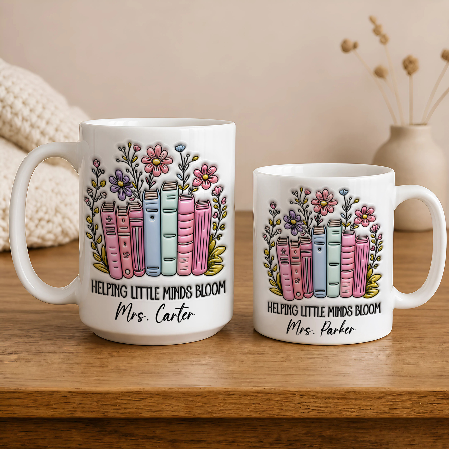 Personalized Teacher Mug, Custom Name Helping Little Minds Bloom Mug, Back to School Gift