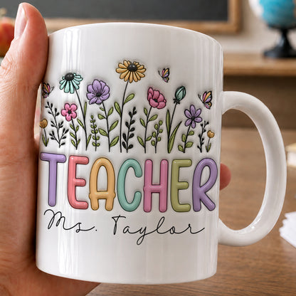 Personalized Teacher Mug, Custom Name Floral Teacher Gift, Back to School Mug