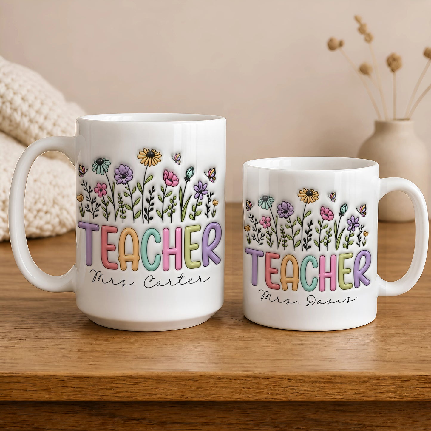 Personalized Teacher Mug, Custom Name Floral Teacher Gift, Back to School Mug