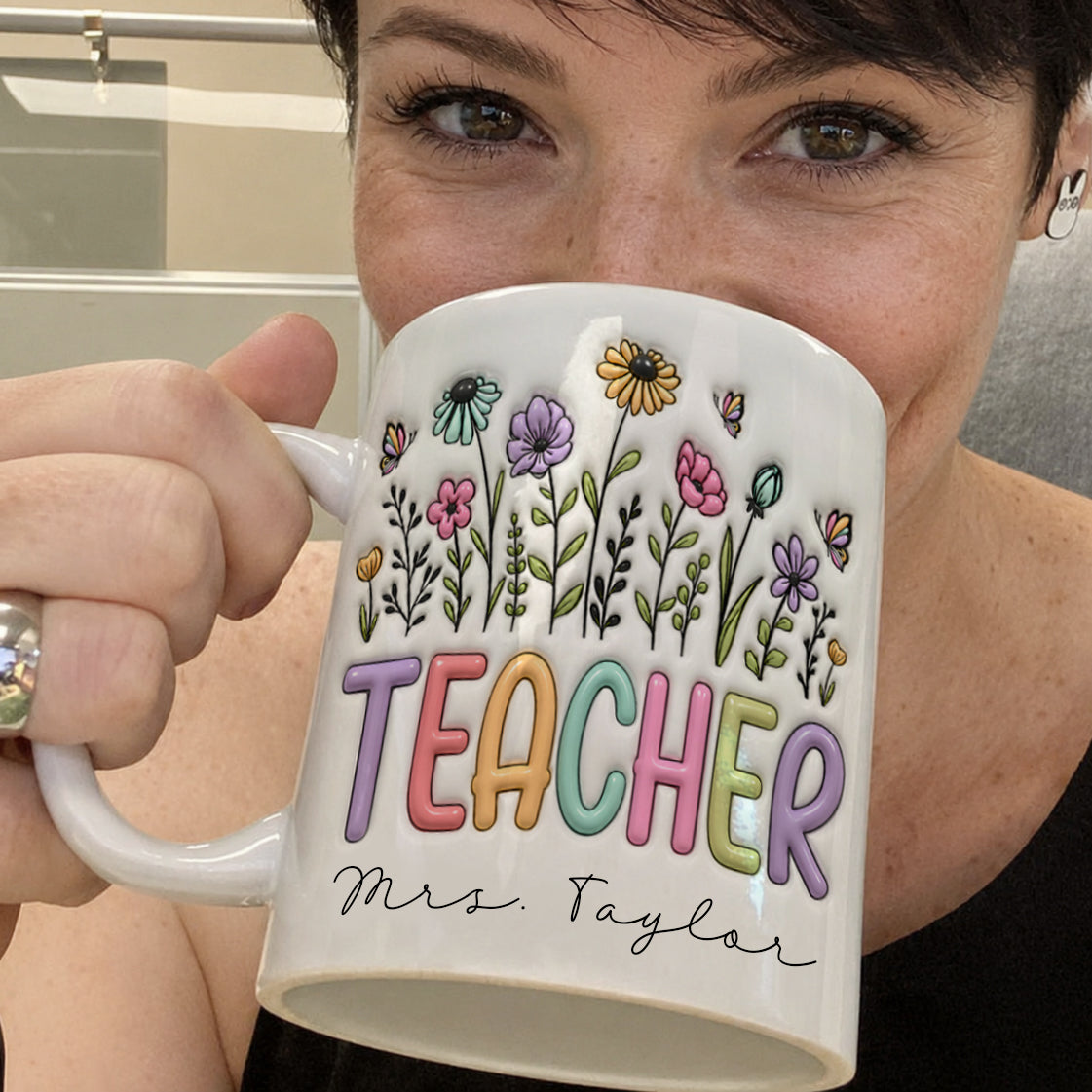 Personalized Teacher Mug, Custom Name Floral Teacher Gift, Back to School Mug