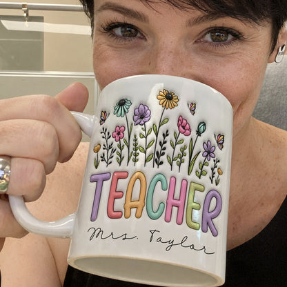 Personalized Teacher Mug, Custom Name Floral Teacher Gift, Back to School Mug