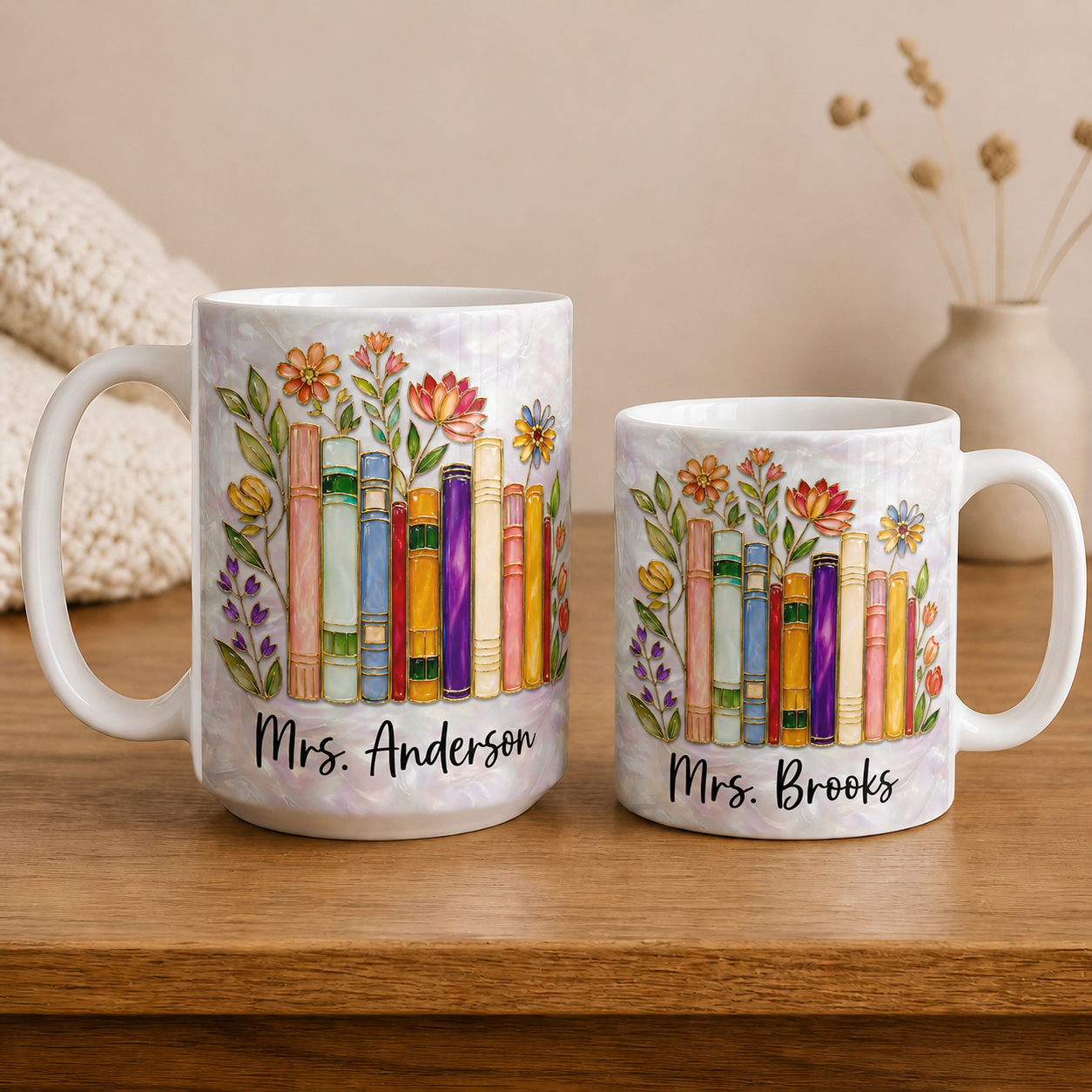 Personalized Teacher Name Mug, Custom Floral Books Back to School Gift
