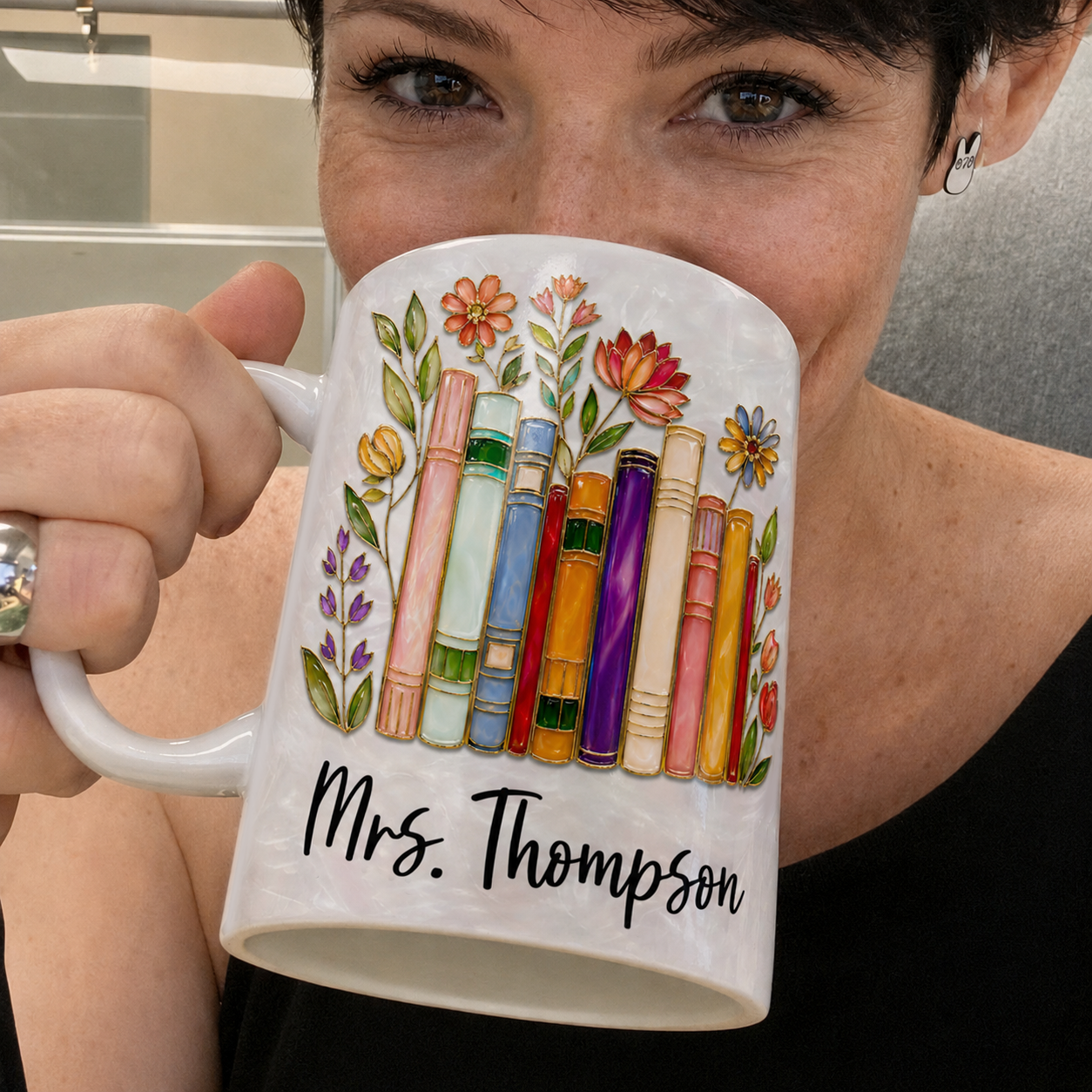 Personalized Teacher Name Mug, Custom Floral Books Back to School Gift