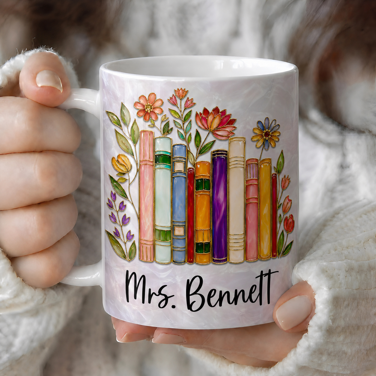 Personalized Teacher Name Mug, Custom Floral Books Back to School Gift