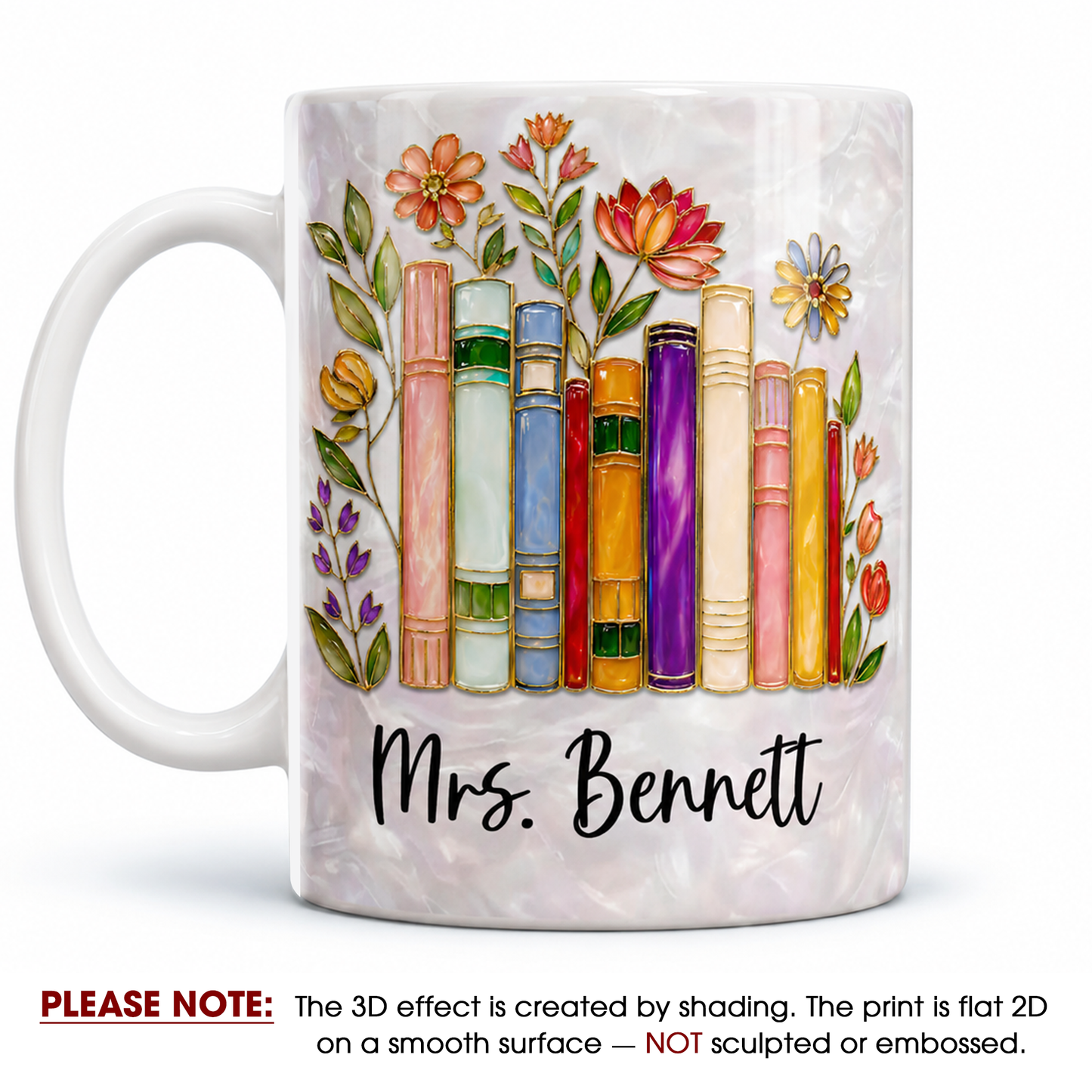 Personalized Teacher Mug with Name, Back to School Gift with Floral Book Design
