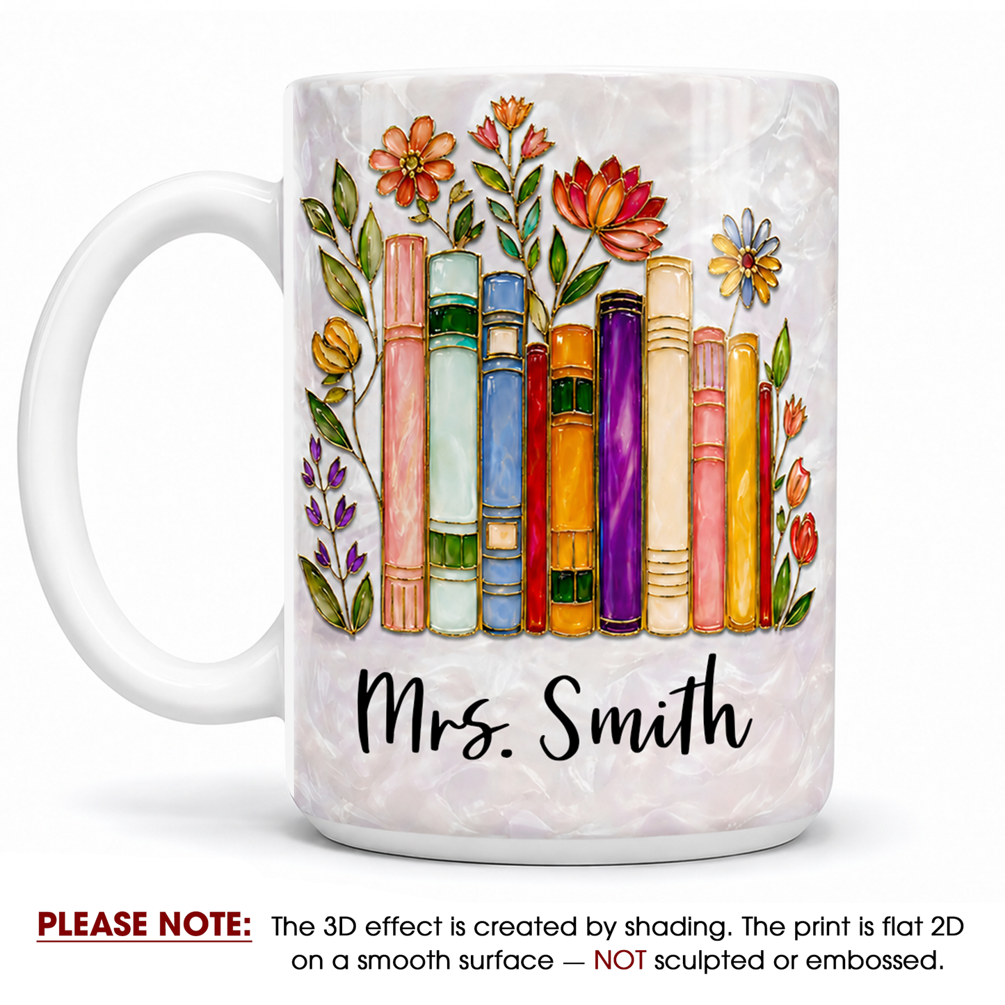 Personalized Teacher Mug with Name, Back to School Gift with Floral Book Design