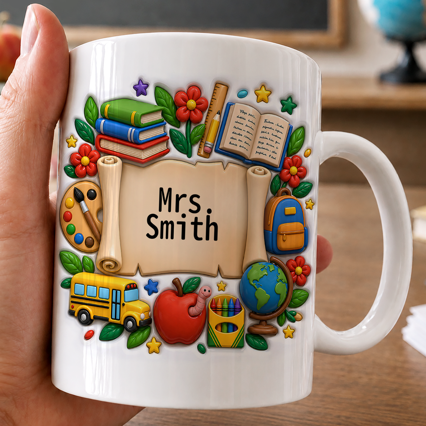 Personalized Teacher Name Mug, Custom Back to School Teacher Gift for Teachers