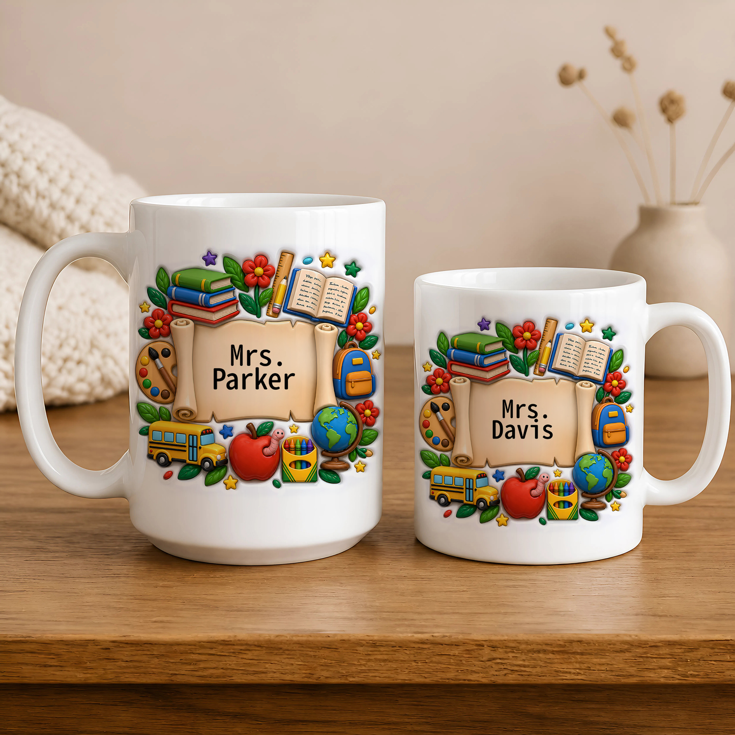 Personalized Teacher Name Mug, Custom Back to School Teacher Gift for Teachers
