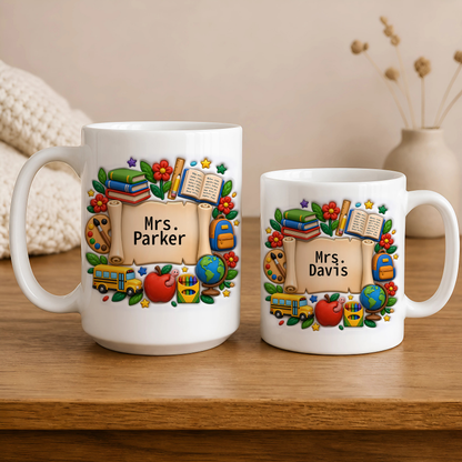 Personalized Teacher Name Mug, Custom Back to School Teacher Gift for Teachers