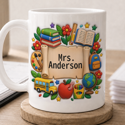 Personalized Teacher Name Mug, Custom Back to School Teacher Gift for Teachers