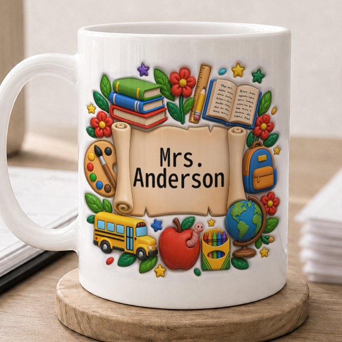 Personalized Teacher Name Mug, Custom Back to School Teacher Gift for Teachers