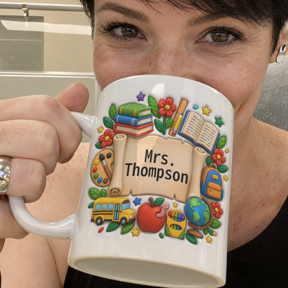 Personalized Teacher Name Mug, Custom Back to School Teacher Gift for Teachers