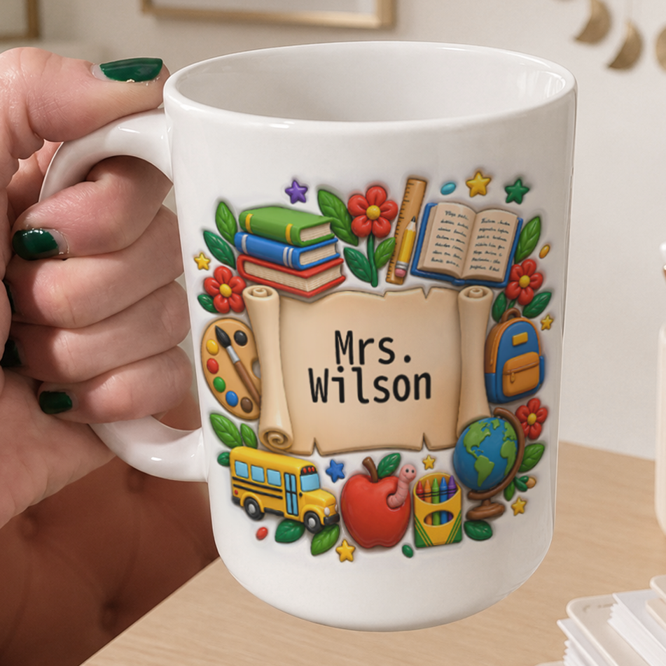 Personalized Teacher Name Mug, Custom Back to School Teacher Gift for Teachers