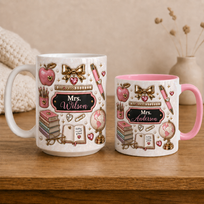 Personalized Pink Teacher Mug, Custom Name Teacher Gift, Back to School Mug