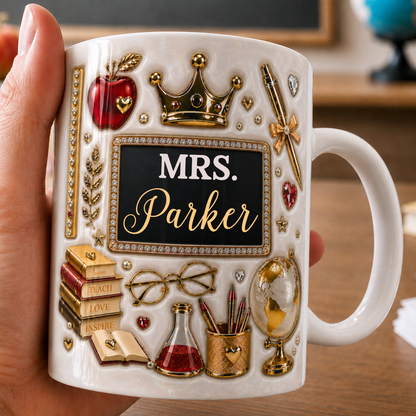 Personalized Mrs Teacher Name Mug, Gold Crown Back to School Teacher Gift