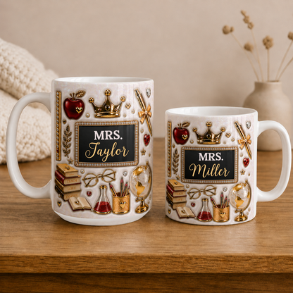 Personalized Mrs Teacher Name Mug, Gold Crown Back to School Teacher Gift