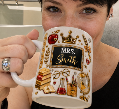 Personalized Mrs Teacher Name Mug, Gold Crown Back to School Teacher Gift