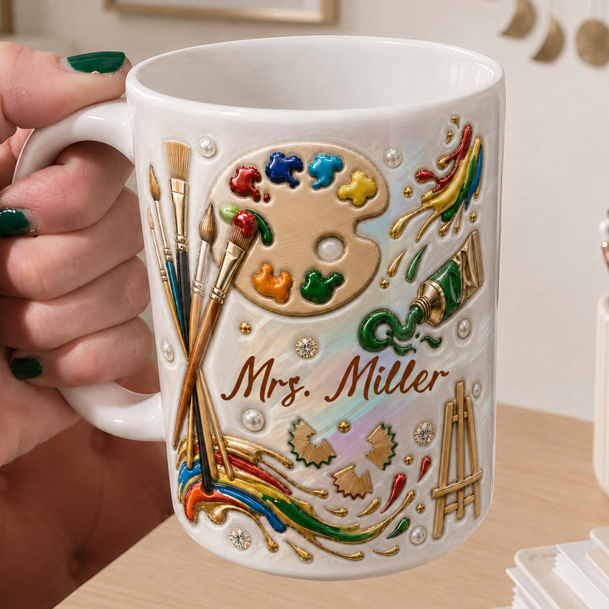 Personalized Art Teacher Mug, Custom Teacher Name Mug, Back to School Gift