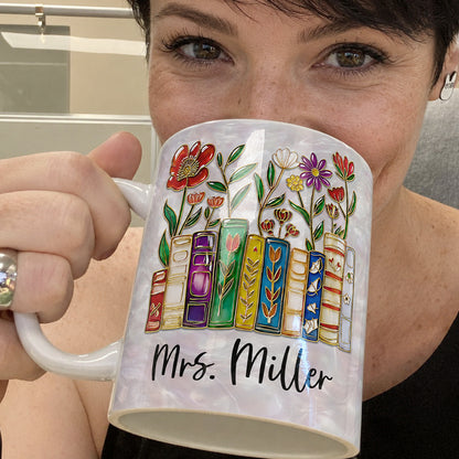 Personalized Teacher Name Mug, Custom Floral Books Teacher Mug, Back to School Gift