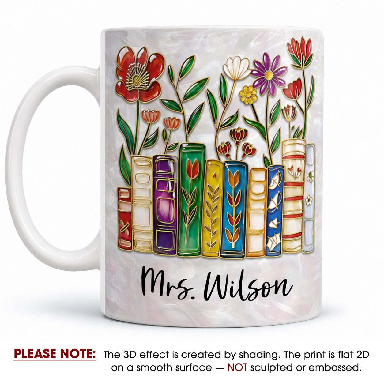 Personalized Teacher Name Mug, Custom Floral Books Teacher Mug, Back to School Gift
