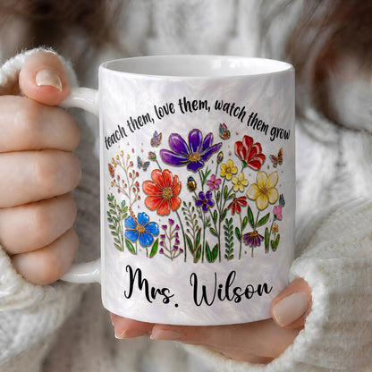 Personalized Teacher Flower Mug, Custom Name Back to School Gift for Teacher