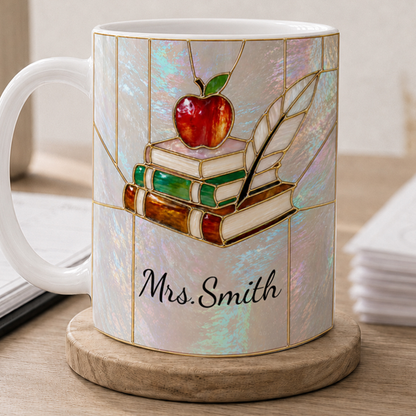 Personalized Teacher Mug, Custom Name Stained Glass Style Back to School Gift