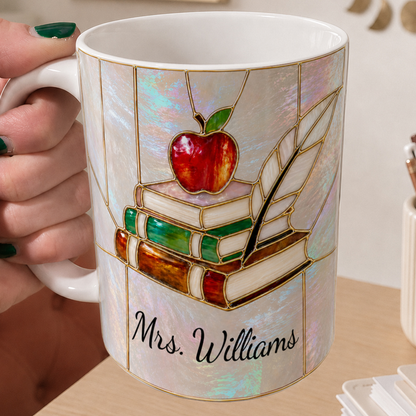 Personalized Teacher Mug, Custom Name Stained Glass Style Back to School Gift