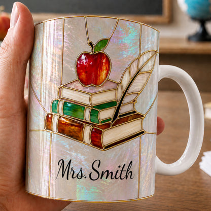 Personalized Teacher Mug, Custom Name Stained Glass Style Back to School Gift