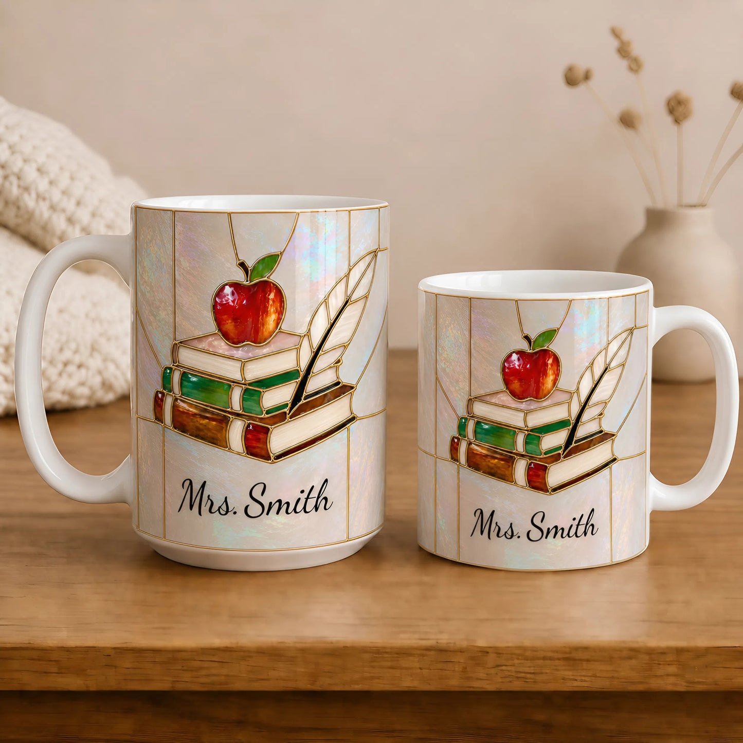 Personalized Teacher Mug, Custom Name Stained Glass Style Back to School Gift