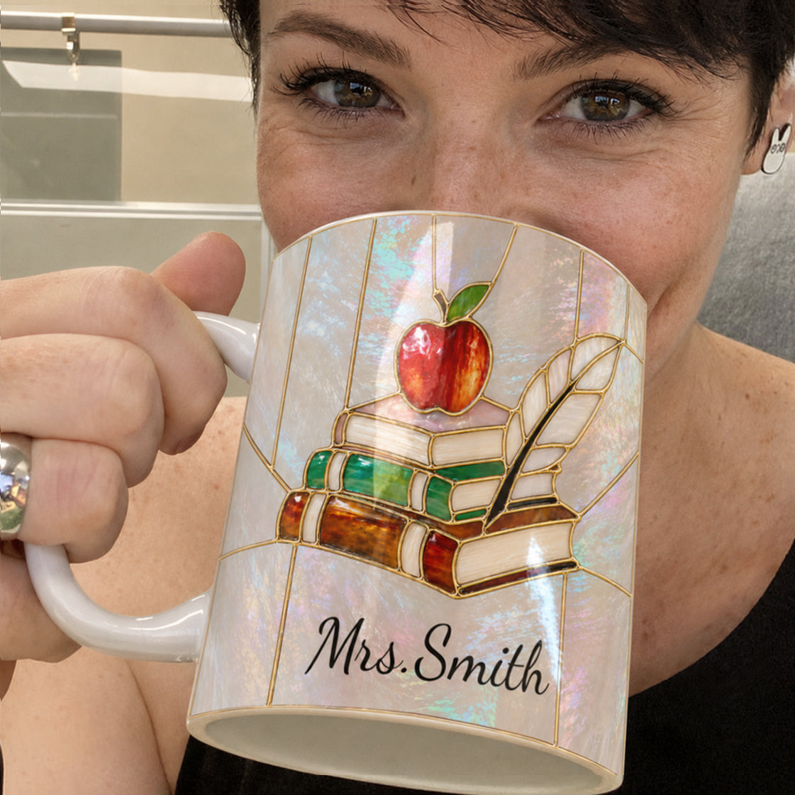 Personalized Teacher Mug, Custom Name Stained Glass Style Back to School Gift