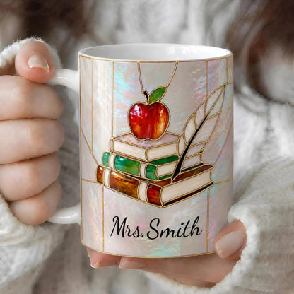 Personalized Teacher Mug, Custom Name Stained Glass Style Back to School Gift