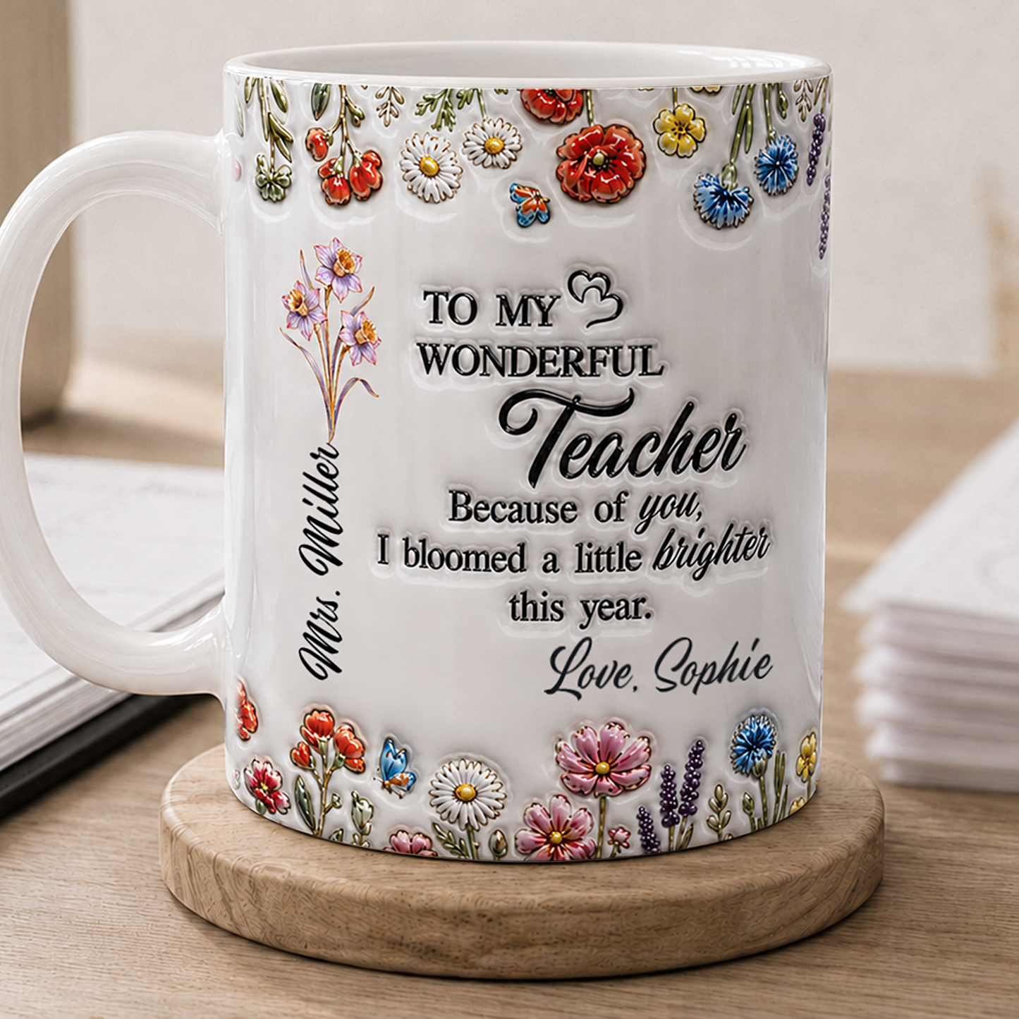 Personalized Teacher Mug, Custom Teacher Name Thank You Gift From Student