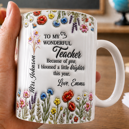 Personalized Teacher Mug, Custom Teacher Name Thank You Gift From Student