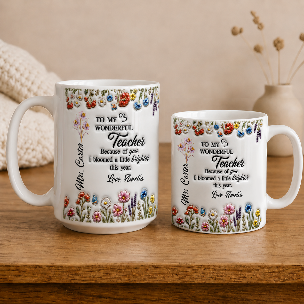 Personalized Teacher Mug, Custom Teacher Name Thank You Gift From Student