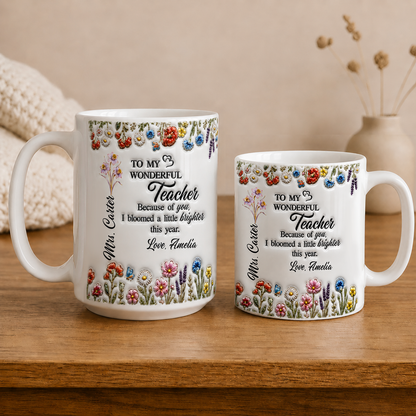 Personalized Teacher Mug, Custom Teacher Name Thank You Gift From Student