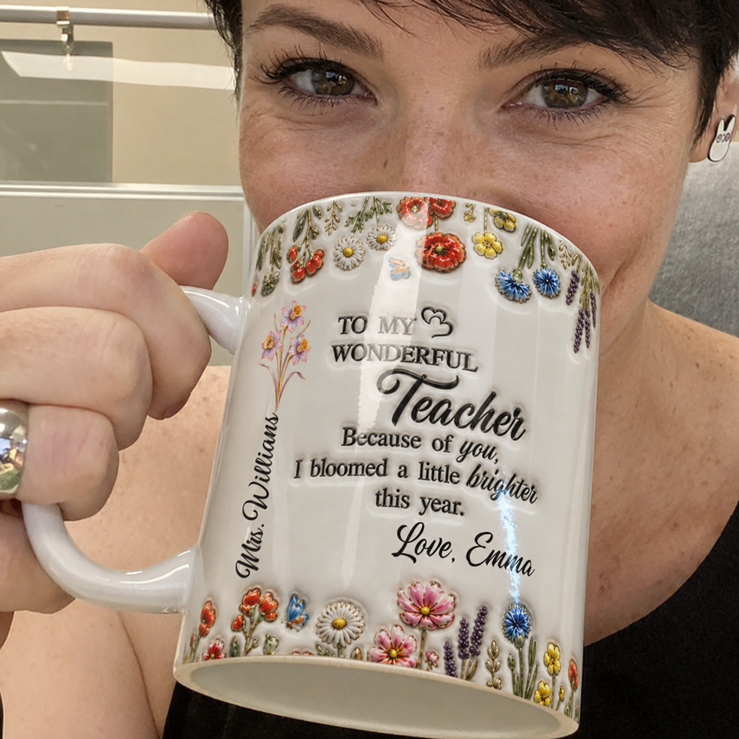 Personalized Teacher Mug, Custom Teacher Name Thank You Gift From Student