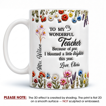 Personalized Teacher Mug, Custom Teacher Name Thank You Gift From Student