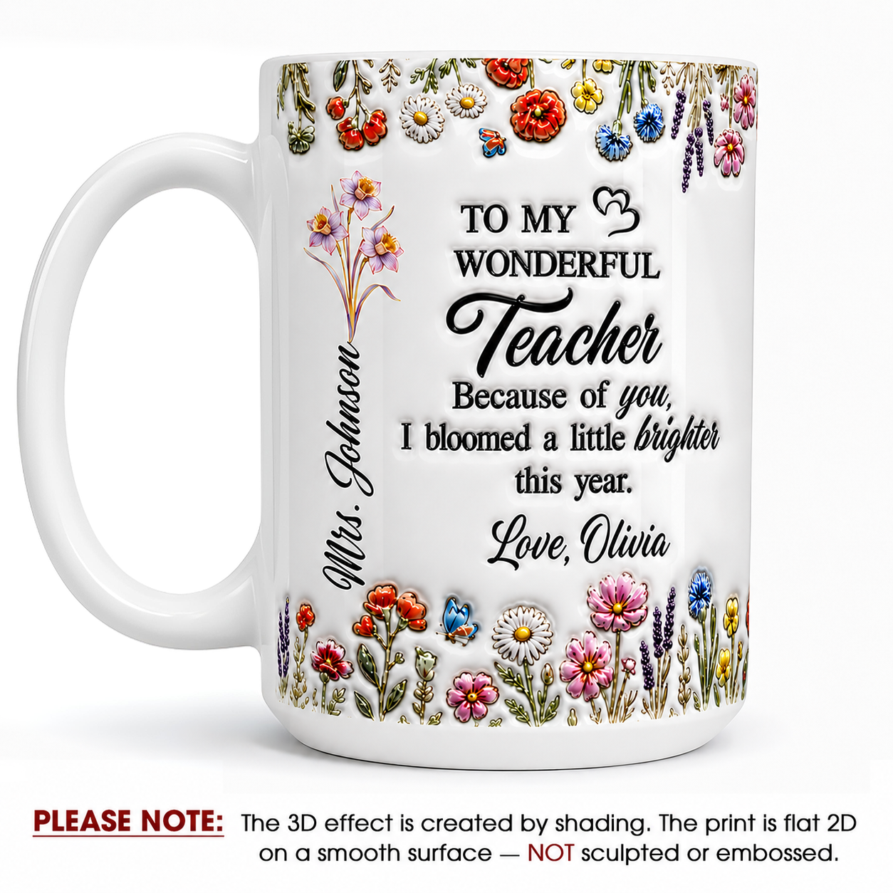 Personalized Teacher Mug, Custom Teacher Name Thank You Gift From Student