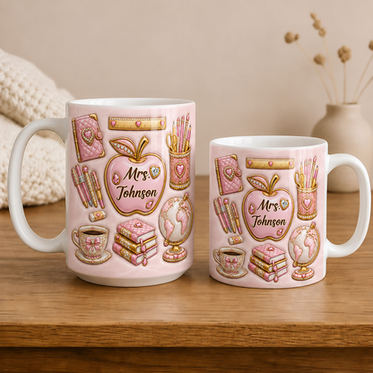 Personalized Pink Teacher Mug, Custom Teacher Name Back to School Gift