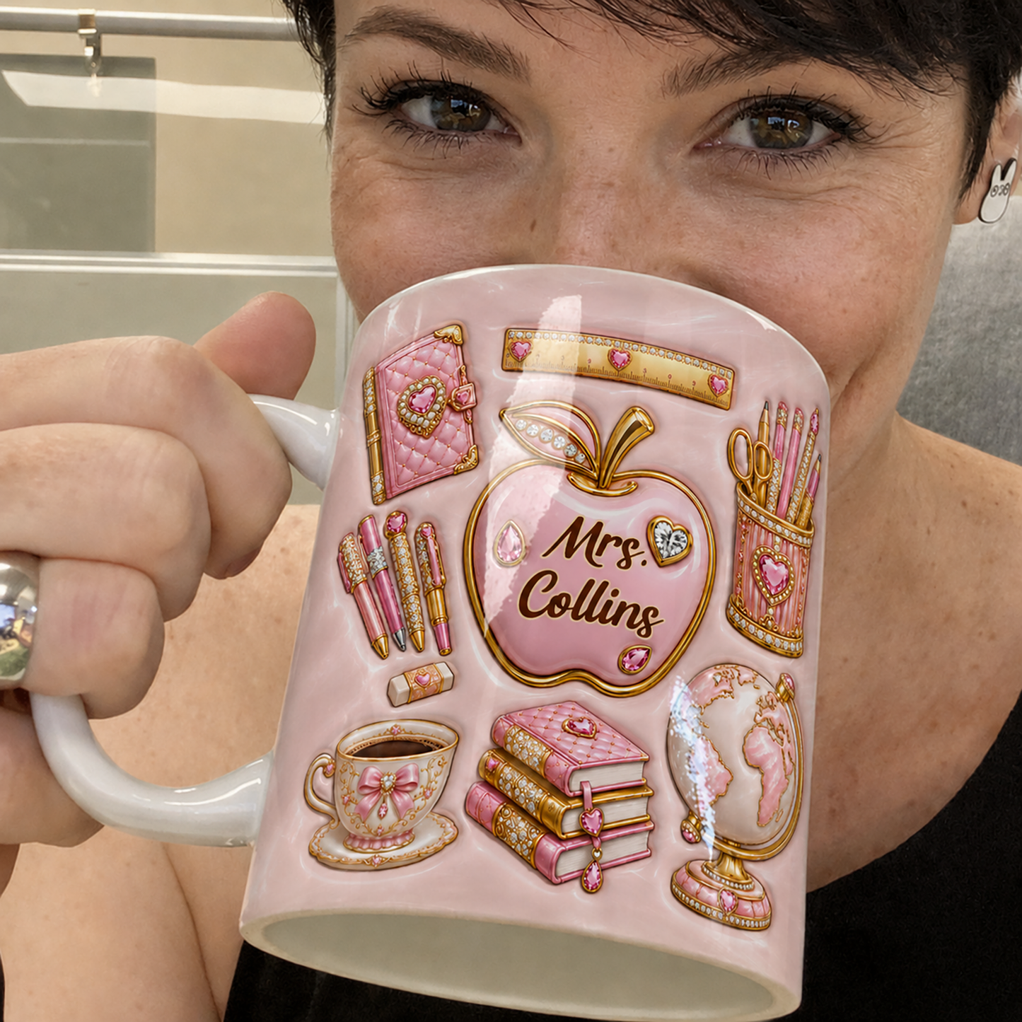 Personalized Pink Teacher Mug, Custom Teacher Name Back to School Gift