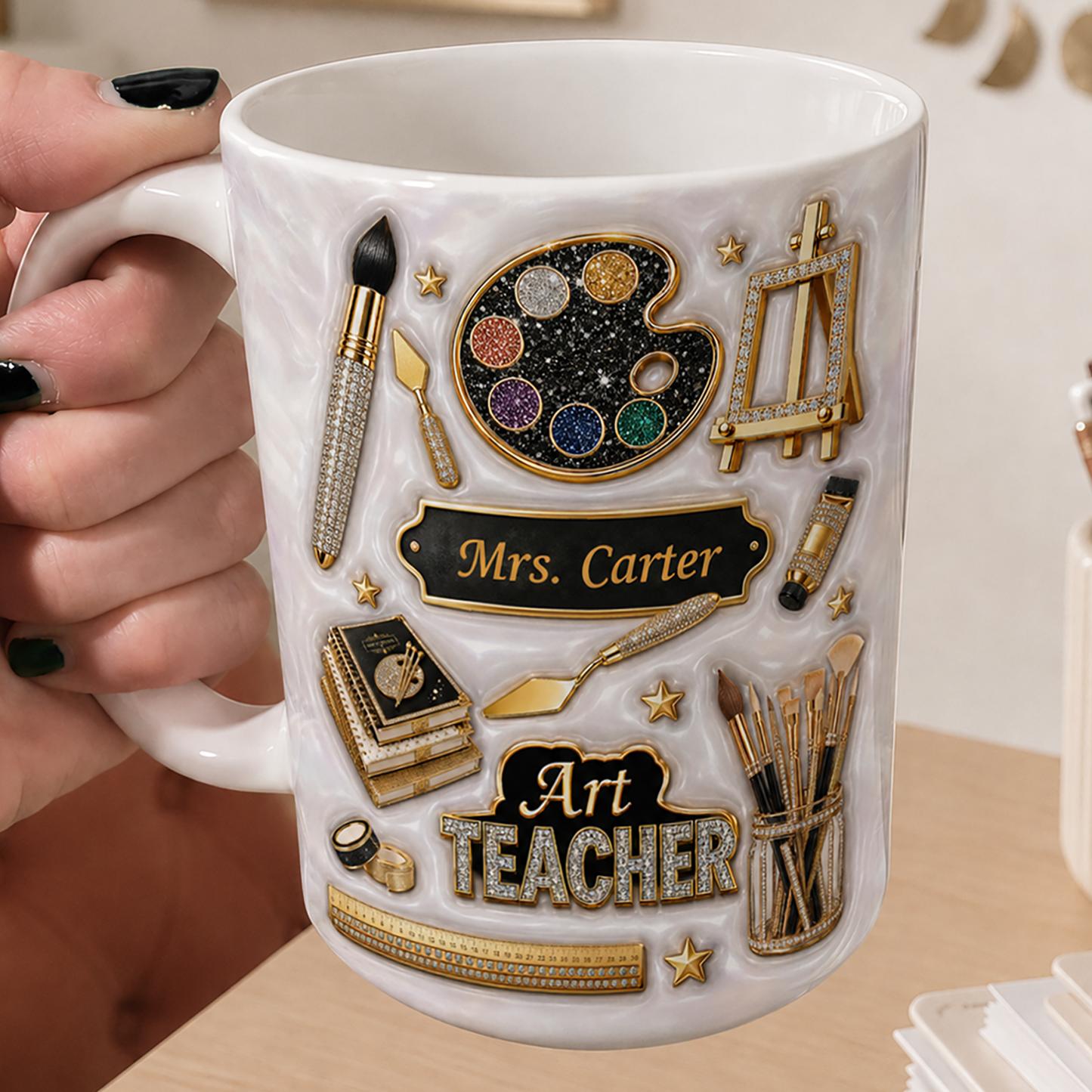 Personalized Art Teacher Mug, Custom Teacher Name Mug, Back to School Gift