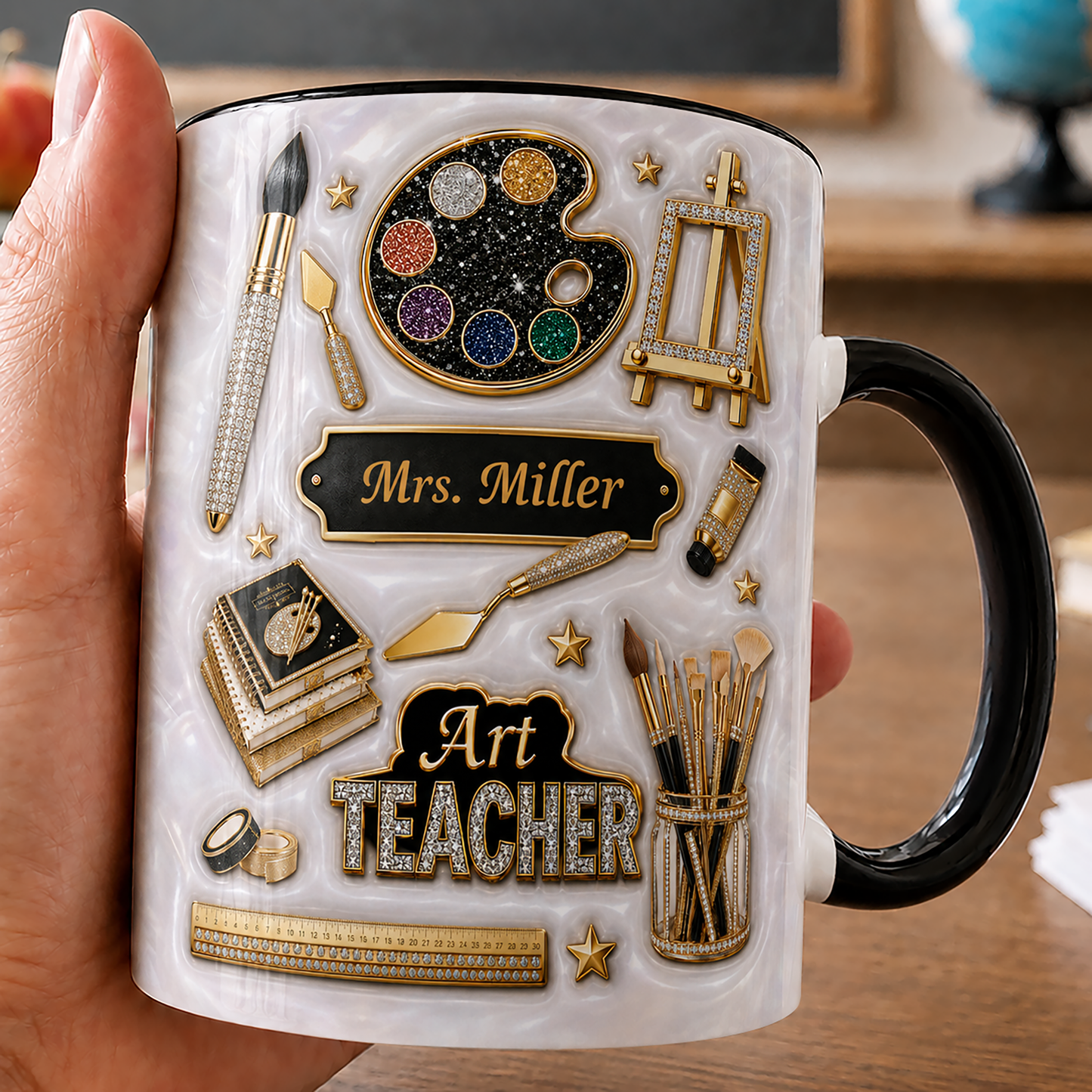 Personalized Art Teacher Mug, Custom Teacher Name Mug, Back to School Gift