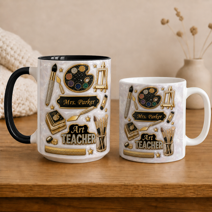 Personalized Art Teacher Mug, Custom Teacher Name Mug, Back to School Gift