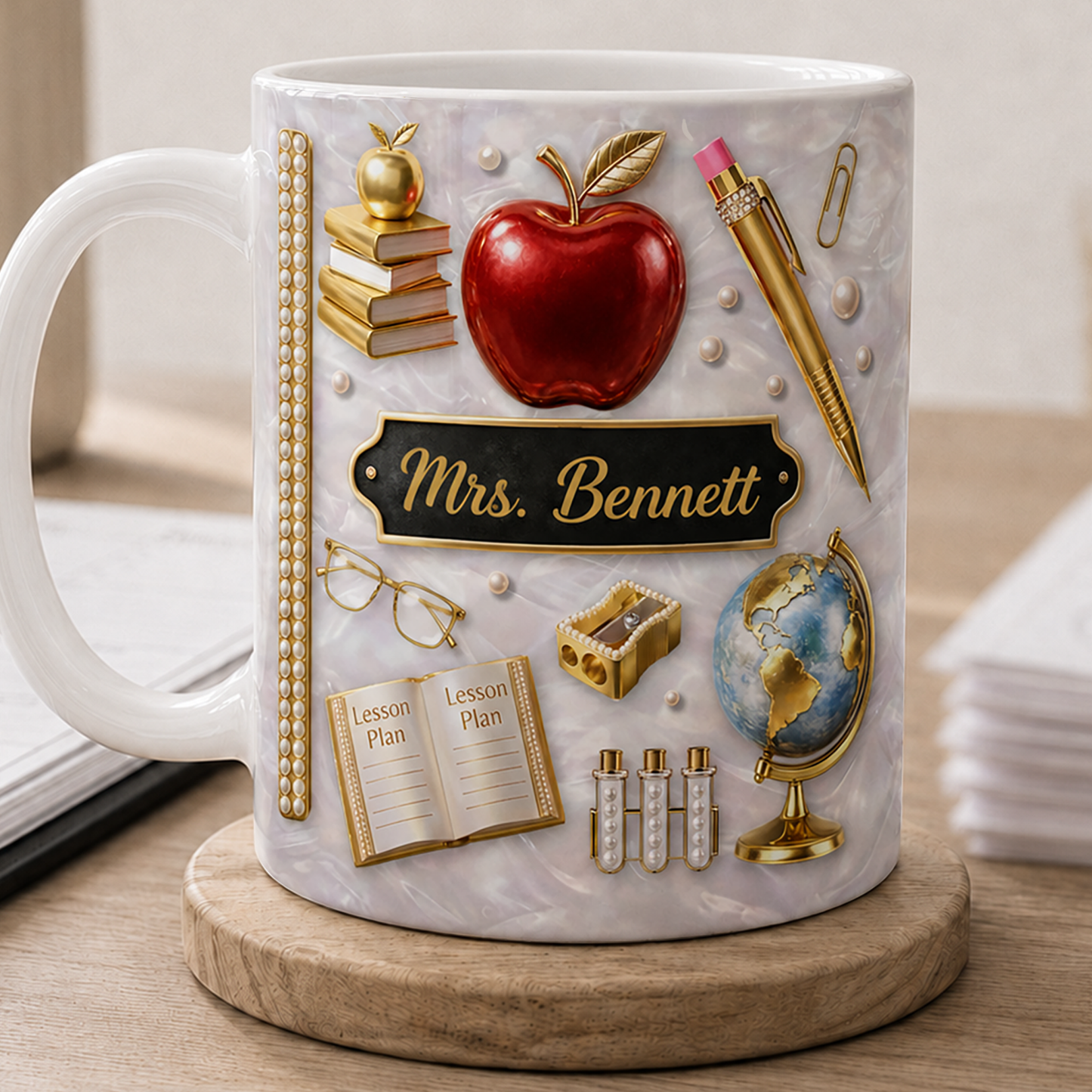 Personalized Teacher Name Mug, Custom Dimensional Effect Back to School Gift