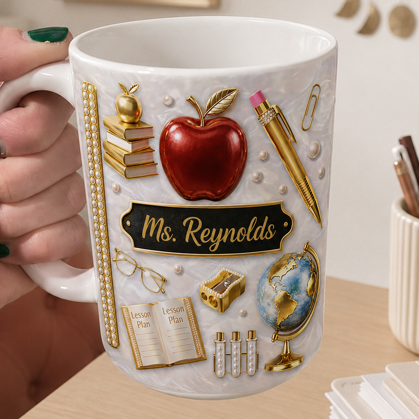 Personalized Teacher Name Mug, Custom Dimensional Effect Back to School Gift