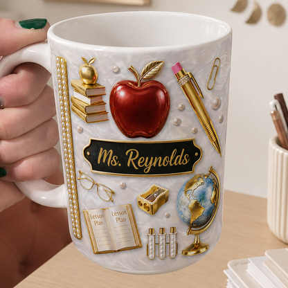 Personalized Teacher Name Mug, Custom Dimensional Effect Back to School Gift