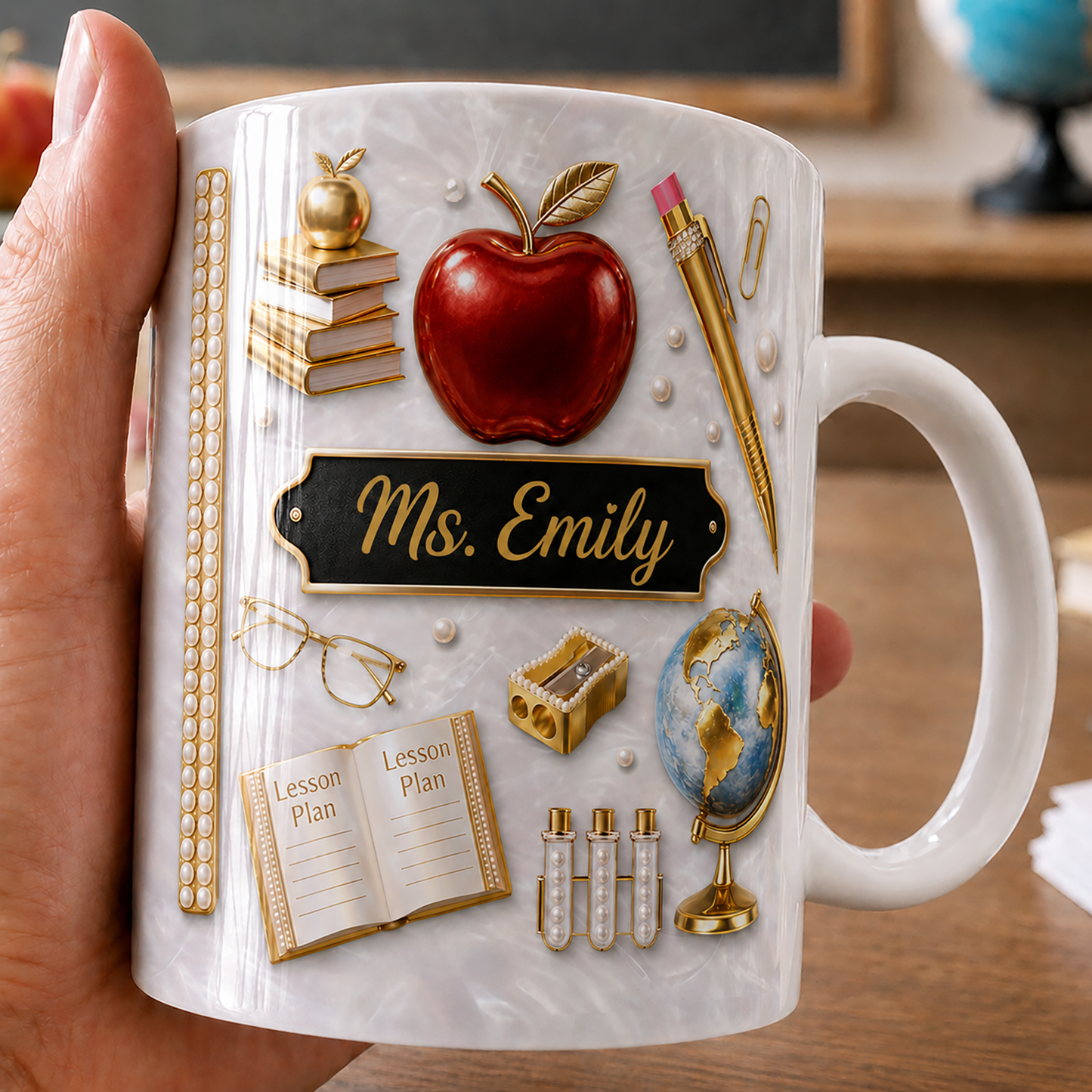 Personalized Teacher Name Mug, Custom Dimensional Effect Back to School Gift
